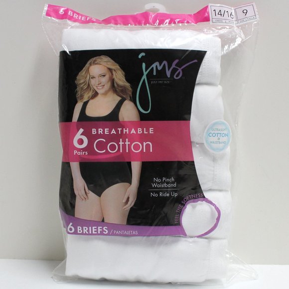 6 Pair Women's NWT JMS Just My Size Style Curves White Cotton Breathable Briefs - Picture 1 of 10